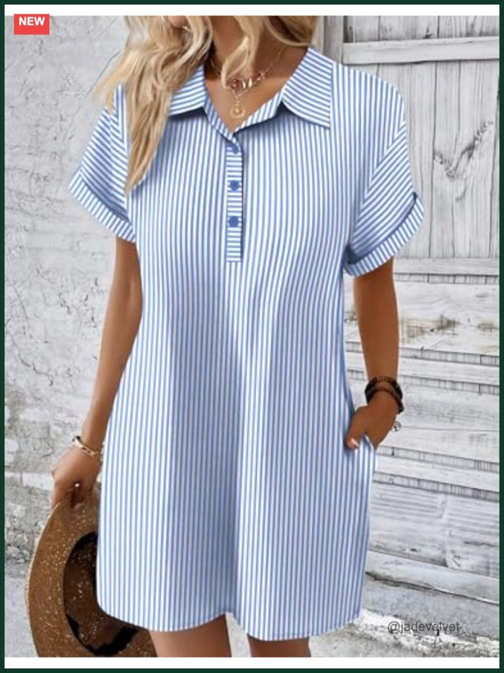 Cotton Button Down Shift Dress with Pockets Beach Cover Up - Picture 5 of 6